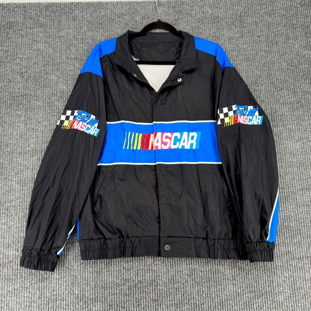 NASCAR racing jacket men's XL black‎ blue windbreaker full zip logo